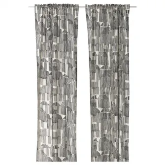 IKEA TEMPELFLY Draperii, 2buc, alb/negru/rjns, 145x300 cm