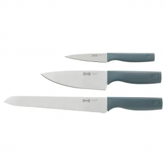 IKEA TIGERBARB Set cutite, 3 piese, gri-turcoaz