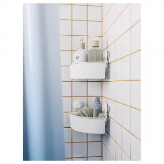IKEA TISKEN Etajera colt cu ventuza, alb
