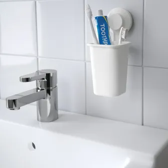 IKEA TISKEN Suport periuta dinti cu ventuza, alb