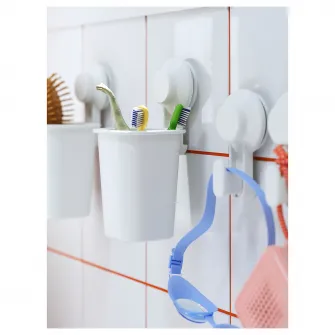 IKEA TISKEN Suport periuta dinti cu ventuza, alb