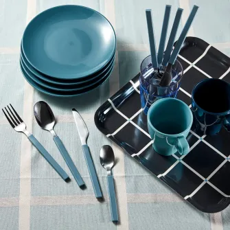 IKEA TÅNGMÄRLA Set tacamuri, 16 piese, gri inchis-albastru