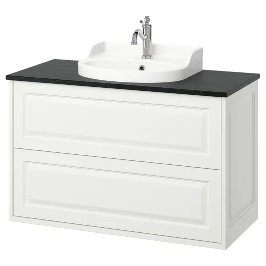 IKEA TÄNNFORSEN / RUTSJÖN Masca lavoar+sertare/lavoar/baterie, alb/negru aspect marmura, 102x49x76 cm