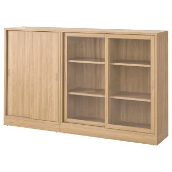 IKEA TONSTAD Ansamblu depozitare+usi glisante, frnr stjr/sticla transparenta, 202x37x120 cm