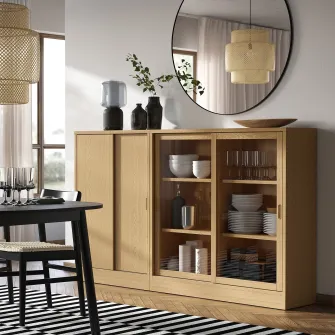 IKEA TONSTAD Ansamblu depozitare+usi glisante, frnr stjr/sticla transparenta, 202x37x120 cm