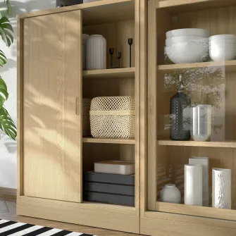 IKEA TONSTAD Ansamblu depozitare+usi glisante, frnr stjr/sticla transparenta, 202x37x120 cm