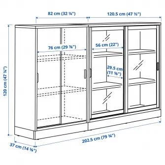 IKEA TONSTAD Ansamblu depozitare+usi glisante, frnr stjr/sticla transparenta, 202x37x120 cm