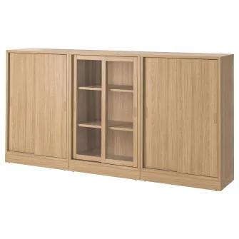 IKEA TONSTAD Ansamblu depozitare+usi glisante, frnr stjr/sticla transparenta, 245x37x120 cm