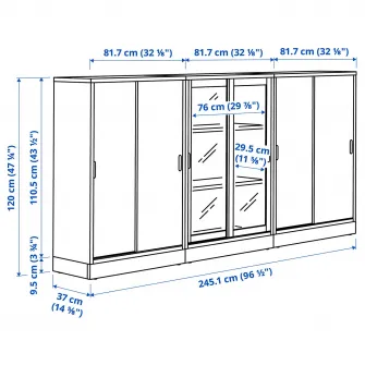 IKEA TONSTAD Ansamblu depozitare+usi glisante, frnr stjr/sticla transparenta, 245x37x120 cm