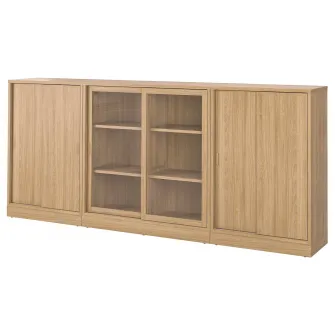 IKEA TONSTAD Ansamblu depozitare+usi glisante, frnr stjr/sticla transparenta, 284x37x120 cm