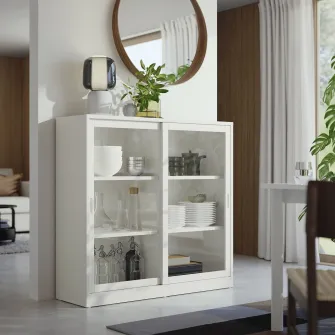 IKEA TONSTAD Corp usi de sticla glisante, alb murdar, 120x37x116 cm