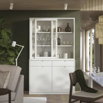 IKEA TONSTAD Corp usi de sticla glisante, alb murdar, 120x37x116 cm