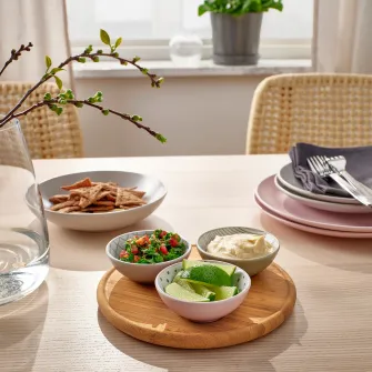 IKEA TRÅDTICKA Tava cu 3 boluri, multicolor/bambus