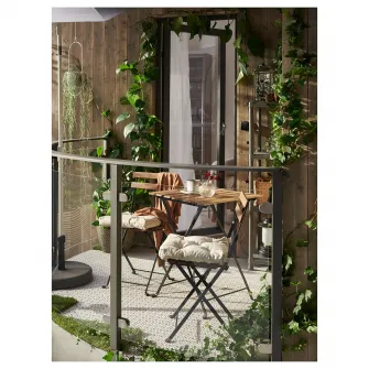 IKEA TÄRNÖ Masa+2 scaune exterior, negru/maro deschis vopsit pliabil/pliabil Kuddarna gri deschis-bej, 55x54 cm