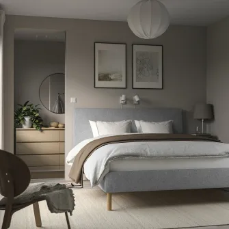 IKEA TÄRNKULLEN Cadru pat tapitat, Tibbleby bej/gri, 140x200 cm
