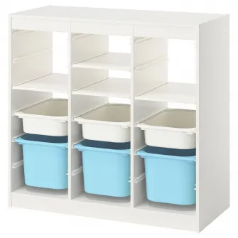 IKEA TROFAST Ansamblu depozitare, cu polite/cutii separator camera/alb bleu, 99x44x94 cm