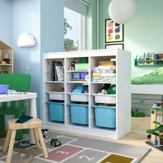 IKEA TROFAST Ansamblu depozitare, cu polite/cutii separator camera/alb bleu, 99x44x94 cm