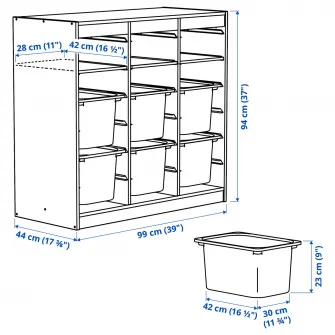 IKEA TROFAST Ansamblu depozitare, cu polite/cutii separator camera/alb lila, 99x44x94 cm