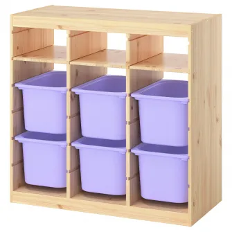 IKEA TROFAST Ansamblu depozitare, cu polite/cutii separator camera/pin lacuit nuanta naturala lila, 93x44x91 cm