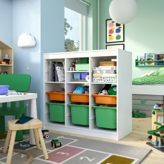 IKEA TROFAST Ansamblu depozitare, separator camera alb/portocaliu deschis verde deschis, 99x44x94 cm