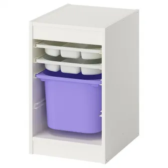 IKEA TROFAST Ansamblu depozitare+cutie/tavi, alb alb/lila, 34x44x56 cm