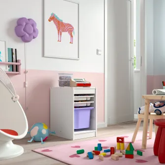 IKEA TROFAST Ansamblu depozitare+cutie/tavi, alb alb/lila, 34x44x56 cm