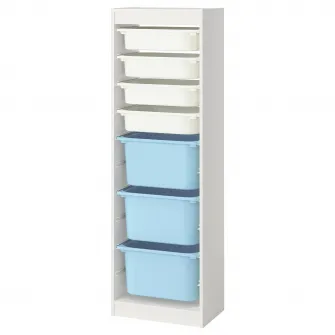 IKEA TROFAST Ansamblu depozitare+cutii, alb alb/bleu, 46x30x145 cm