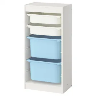IKEA TROFAST Ansamblu depozitare+cutii, alb alb/bleu, 46x30x94 cm