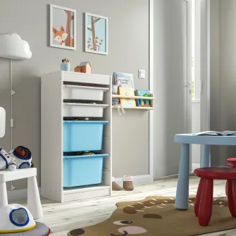 IKEA TROFAST Ansamblu depozitare+cutii, alb alb/bleu, 46x30x94 cm