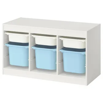 IKEA TROFAST Ansamblu depozitare+cutii, alb alb/bleu, 99x44x56 cm