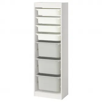 IKEA TROFAST Ansamblu depozitare+cutii, alb alb/gri, 46x30x145 cm
