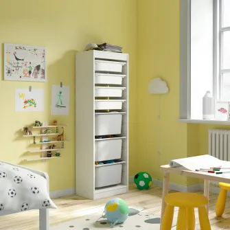 IKEA TROFAST Ansamblu depozitare+cutii, alb alb/gri, 46x30x145 cm