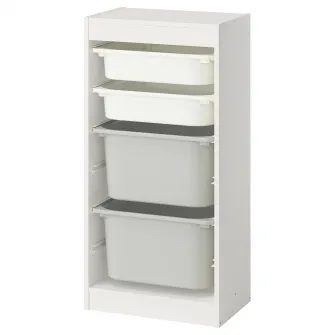 IKEA TROFAST Ansamblu depozitare+cutii, alb alb/gri, 46x30x94 cm