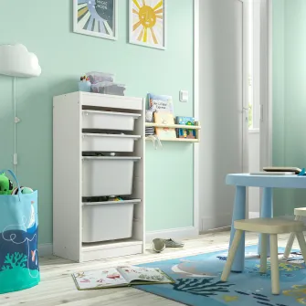 IKEA TROFAST Ansamblu depozitare+cutii, alb alb/gri, 46x30x94 cm