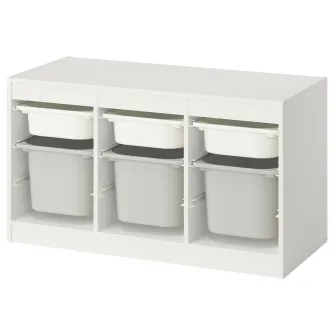 IKEA TROFAST Ansamblu depozitare+cutii, alb alb/gri, 99x44x56 cm