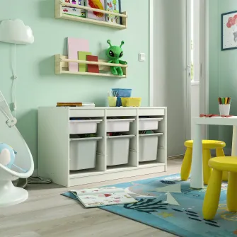 IKEA TROFAST Ansamblu depozitare+cutii, alb alb/gri, 99x44x56 cm