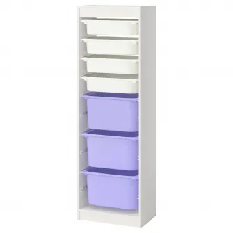 IKEA TROFAST Ansamblu depozitare+cutii, alb alb/lila, 46x30x145 cm