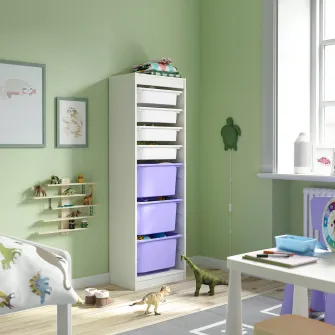 IKEA TROFAST Ansamblu depozitare+cutii, alb alb/lila, 46x30x145 cm
