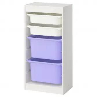 IKEA TROFAST Ansamblu depozitare+cutii, alb alb/lila, 46x30x94 cm