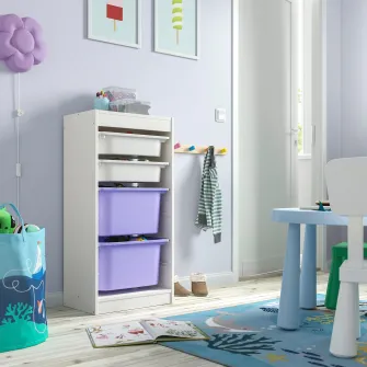 IKEA TROFAST Ansamblu depozitare+cutii, alb alb/lila, 46x30x94 cm