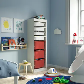IKEA TROFAST Ansamblu depozitare+cutii, alb alb/rosu, 46x30x145 cm