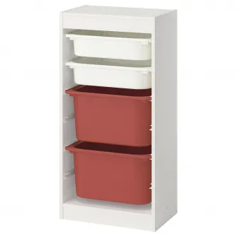 IKEA TROFAST Ansamblu depozitare+cutii, alb alb/rosu, 46x30x94 cm
