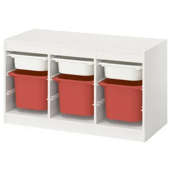 IKEA TROFAST Ansamblu depozitare+cutii, alb alb/rosu, 99x44x56 cm