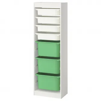 IKEA TROFAST Ansamblu depozitare+cutii, alb alb/verde deschis, 46x30x145 cm
