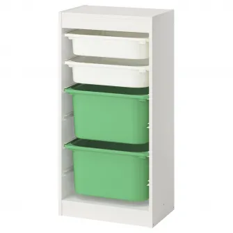 IKEA TROFAST Ansamblu depozitare+cutii, alb alb/verde deschis, 46x30x94 cm