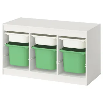IKEA TROFAST Ansamblu depozitare+cutii, alb alb/verde deschis, 99x44x56 cm
