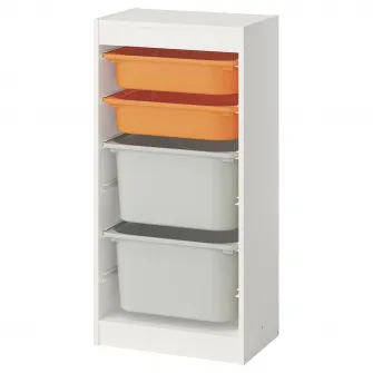 IKEA TROFAST Ansamblu depozitare+cutii, alb portocaliu deschis/gri, 46x30x94 cm