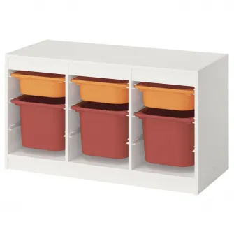 IKEA TROFAST Ansamblu depozitare+cutii, alb portocaliu deschis/rosu, 99x44x56 cm