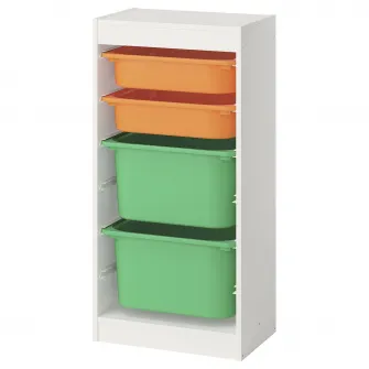 IKEA TROFAST Ansamblu depozitare+cutii, alb portocaliu deschis/verde deschis, 46x30x94 cm