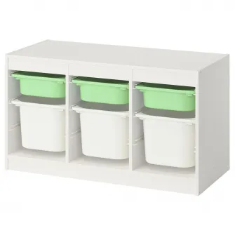 IKEA TROFAST Ansamblu depozitare+cutii, alb verde deschis/alb, 99x44x56 cm